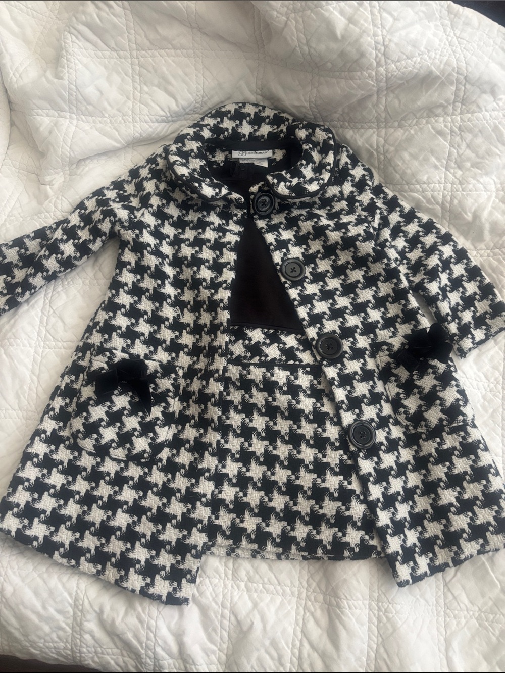 Bonnie Jean 2T Houndstooth Coat & Dress Set Black White Toddler Girl
